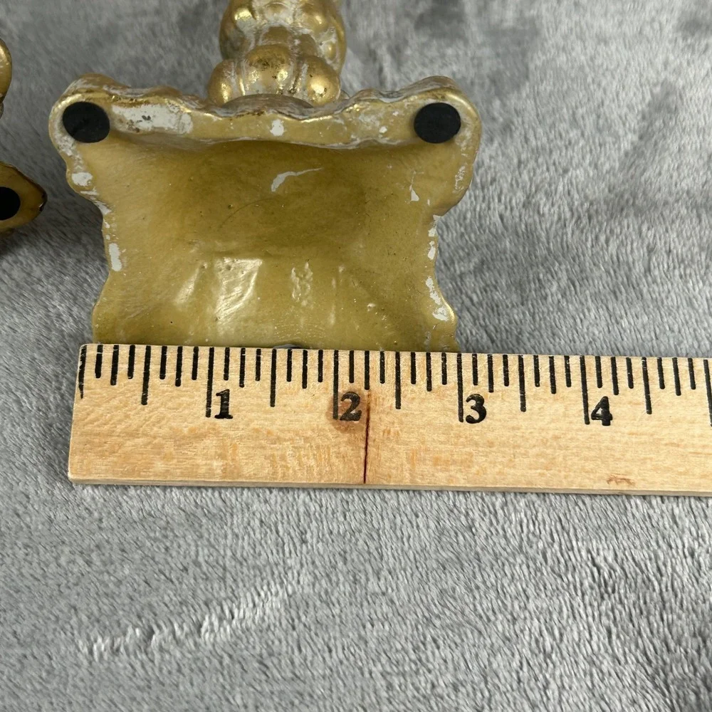 Vintage Antique Gold Cast Metal Candlestick Holders Pair Ornate Heavy Taper Set